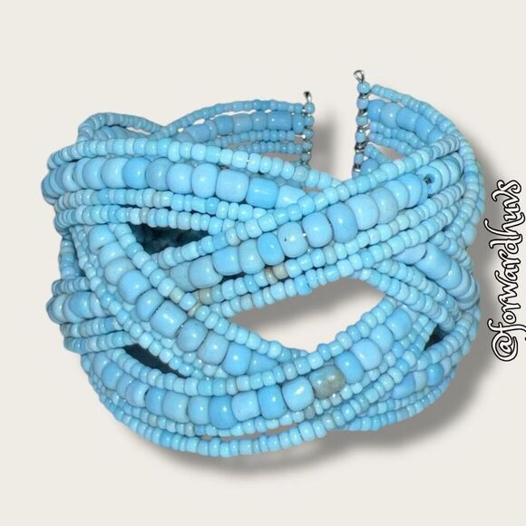 Bundle Sale 3 for $15 | Handcrafted Baby Blue Seed Bead Bracelet - Picture 1 of 7